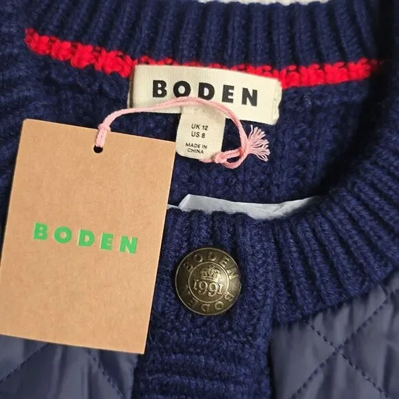 Boden Short Quilted Knitted Jacket Navy Wool Blend US 8 NWT - Picture 8 of 11